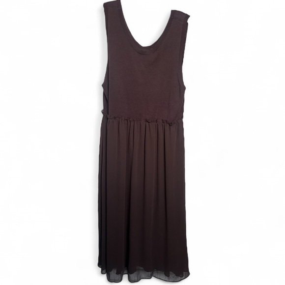 Y2K DIALOGUE Chocolate Brown Sleeveless Silk Blend Mixed Media Midi Dress | Sz M - Picture 1 of 11